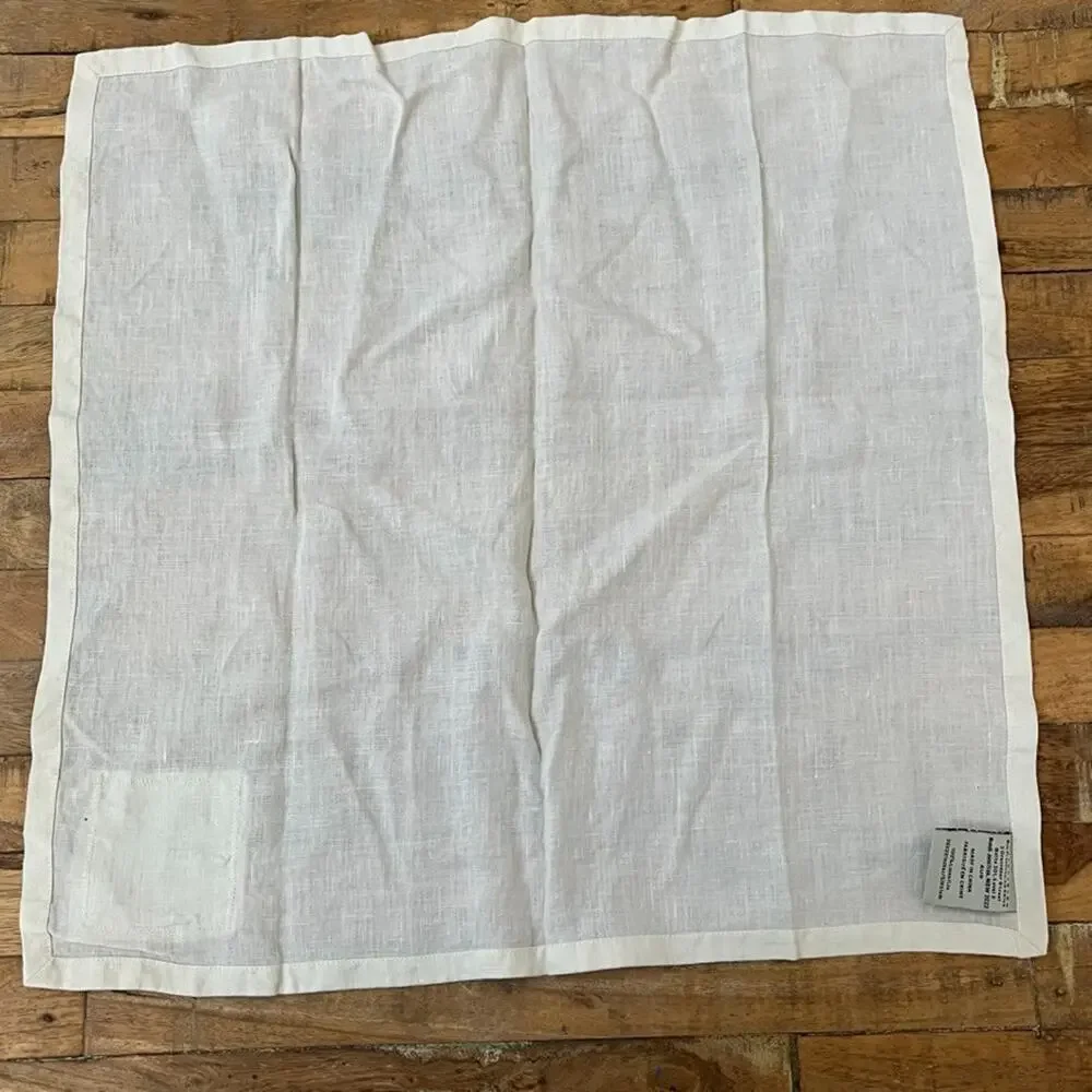 Pottery Barn Ivory Linen Napkin Set of 3 Embroidered Patch 20 x 20